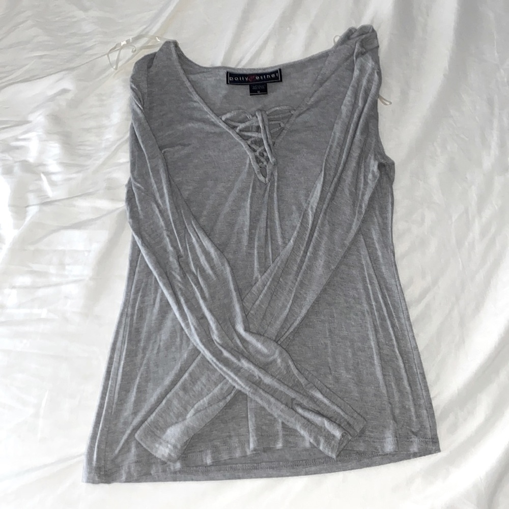 Grey Tie Up Front Long Sleeve